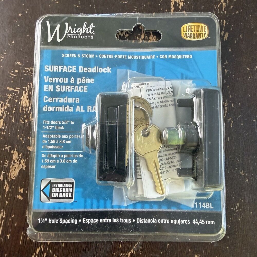 Wright Products V114BL Black Surface Deadlock Screen Storm Door Lock w/ Keys